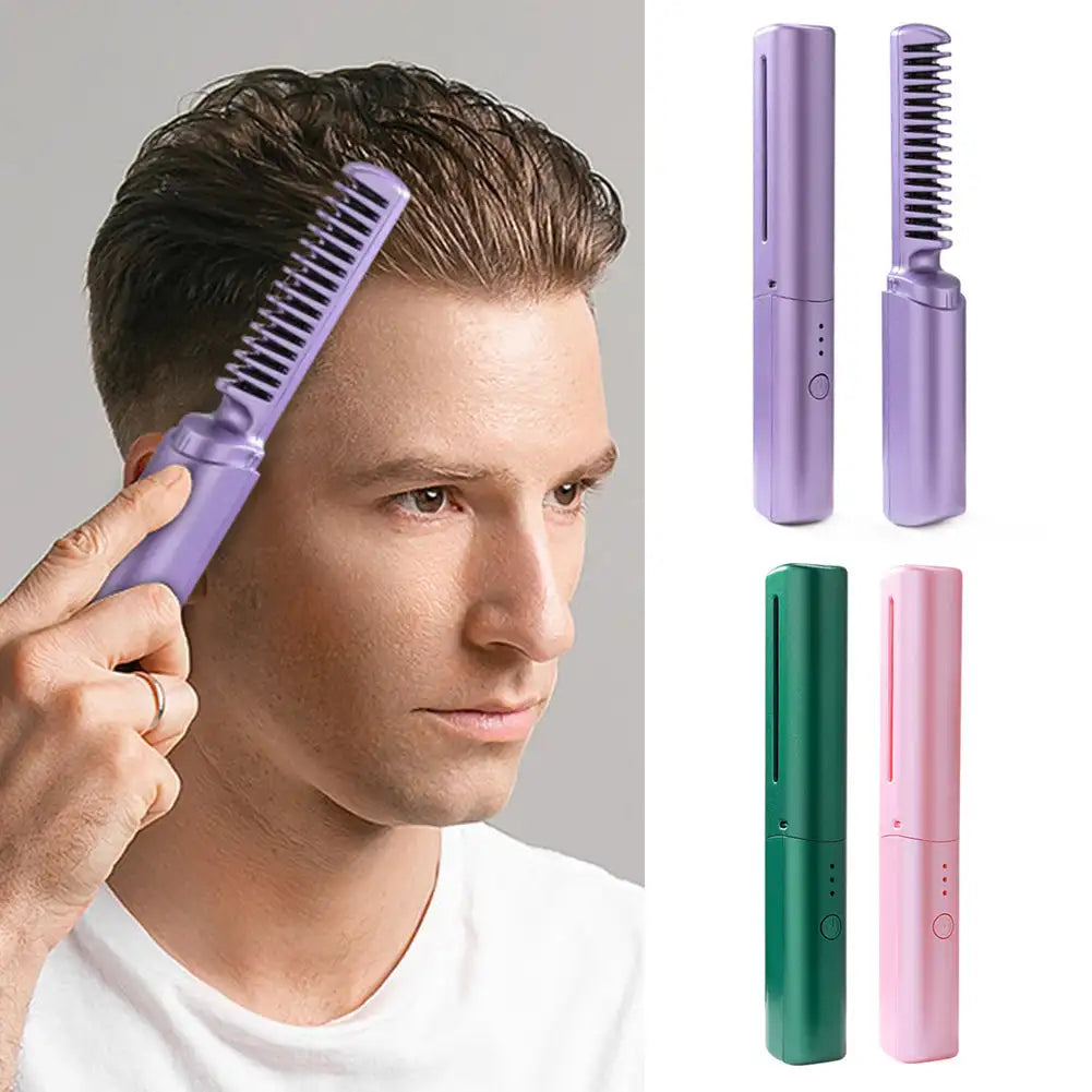 Portable Mini Electric Hair Brush Dual Use Hair Straightener Curler
